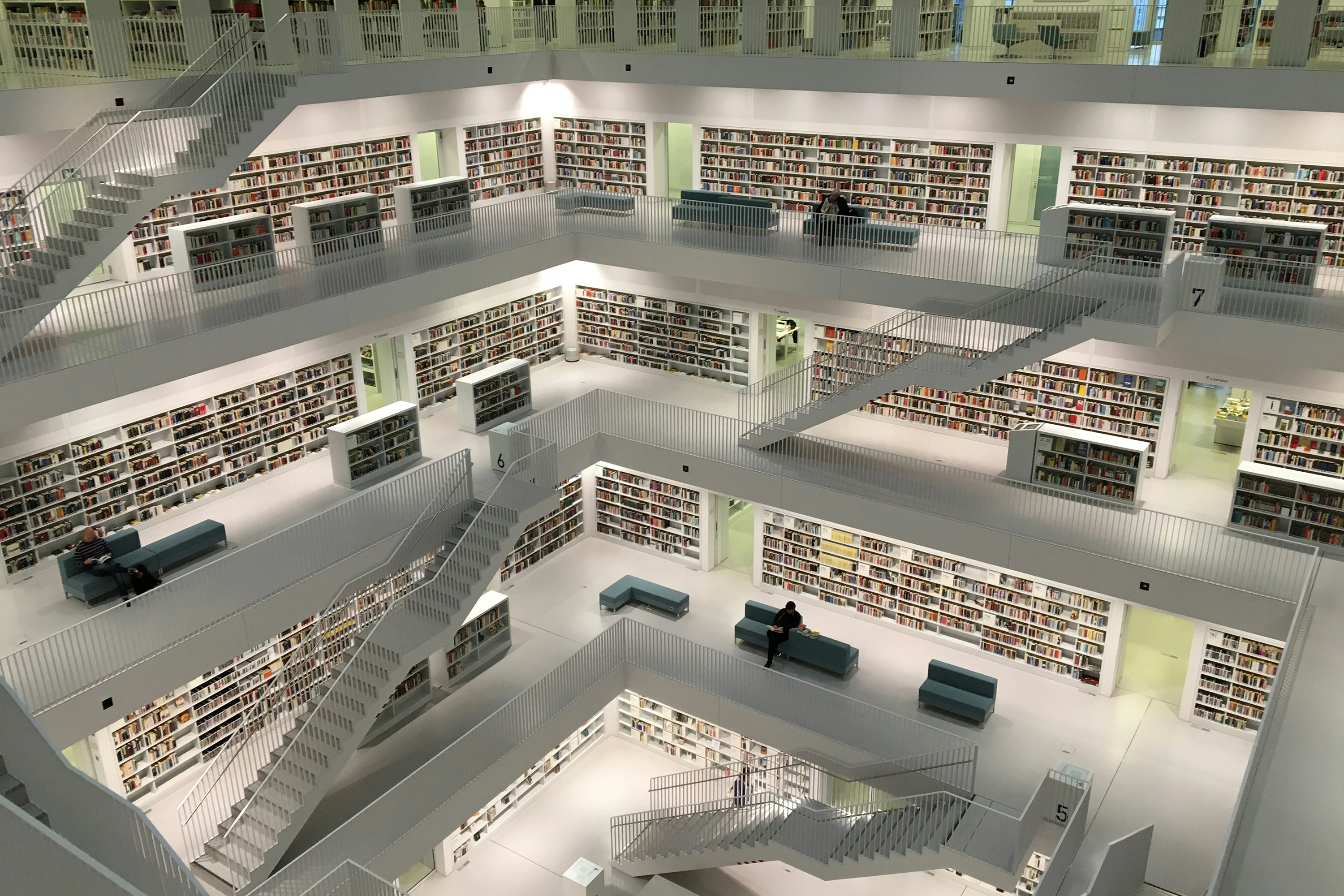 modern library with many floors.